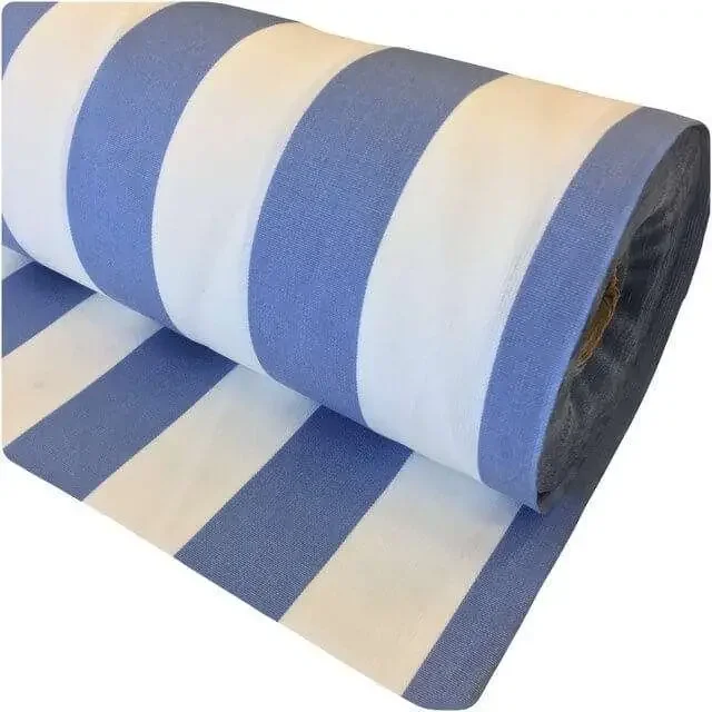 Outdoorstof streepje ijs blauw  wit 160 cm breed